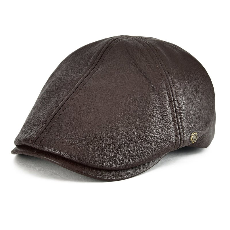 VOBOOM Leather Ivy Newsboy Caps 6 Panel Cabbie Beret Hat (7 1/4, Light Brown) - Image 1